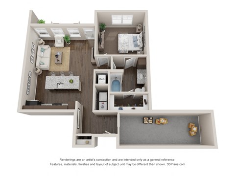 Floor plan for 1 bed, 1 bath, 980 sqft